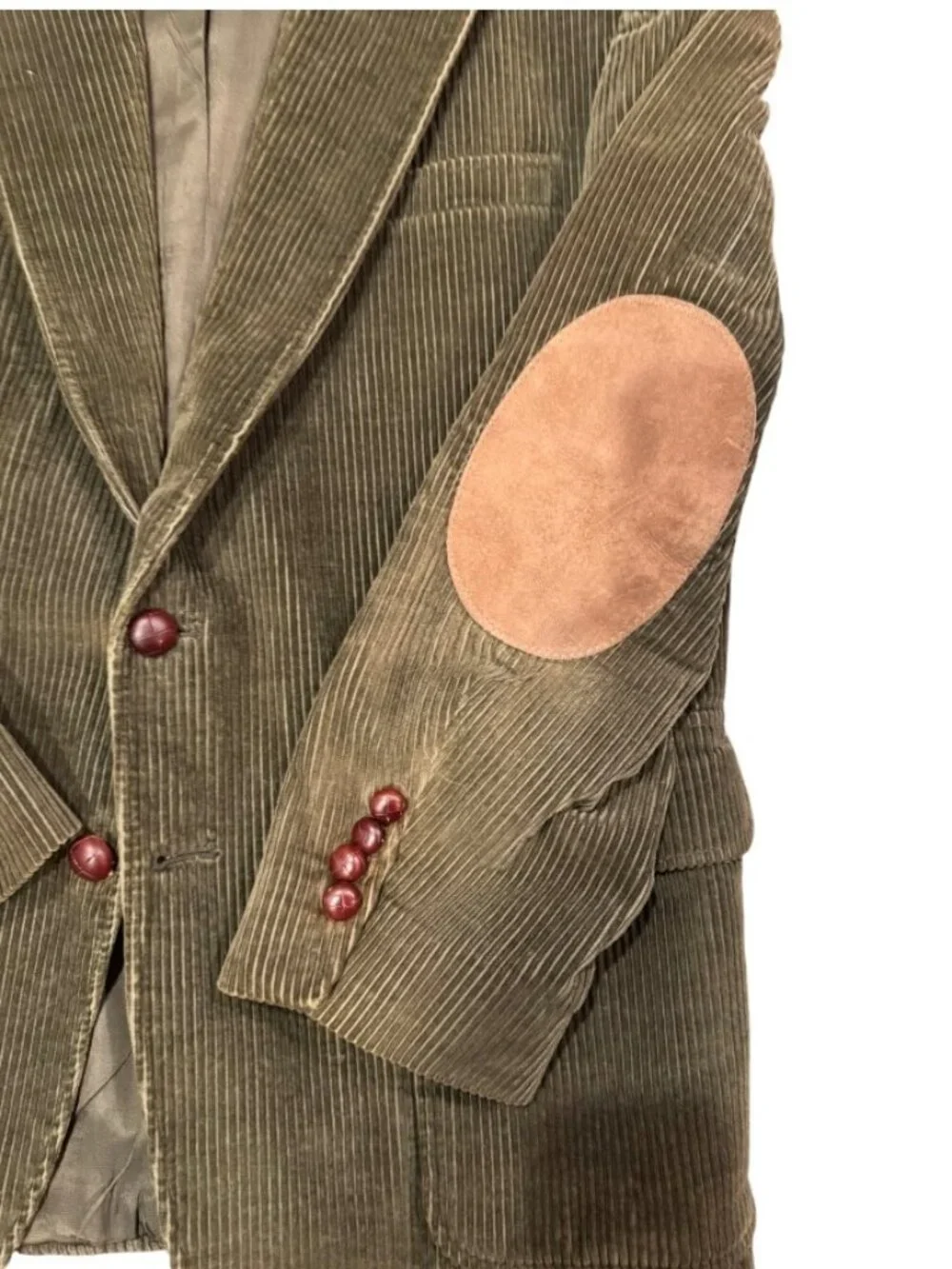 Lands' End Corduroy Sport Coat Blazer Men's 42R Olive Green Elbow Patch USA Made